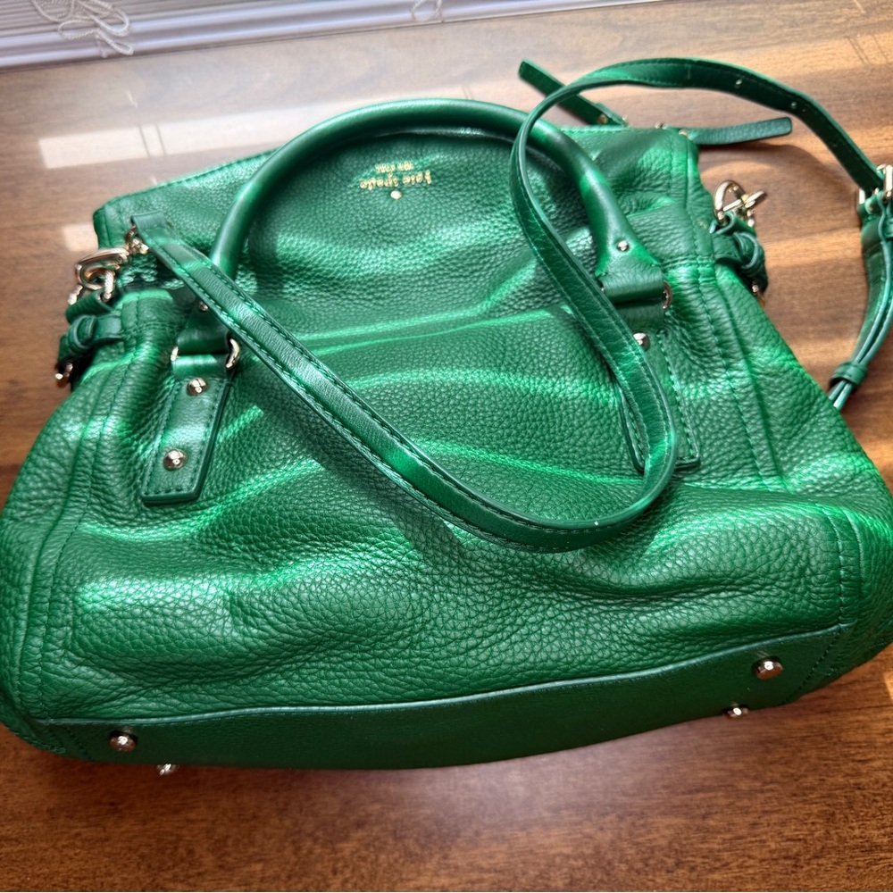 Kate Spade New York Green Pebbled Leather Satchel Crossbody Bag - Picture 13 of 16